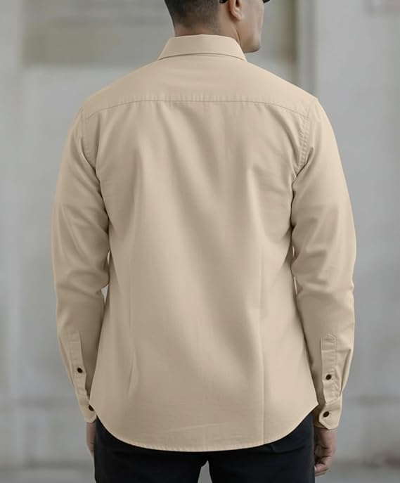 Visit the CB-COLEBROOK Store CB-COLEBROOK Men's Regular Fit Solid Soft Touch Cotton Casual Shirt with Pocket Design with Spread Collar & Full Sleeves (Available in Plus Size) - Image 4